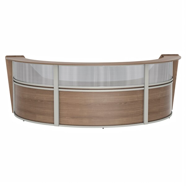 Linea Italia Reception Desk 71 in D X 46 in H, 11.9 ft W X Thermofused Laminate, Walnut, Clear ZUI317 - main